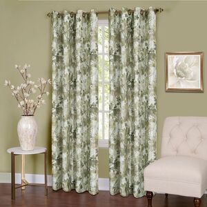 Green Floral Window Curtain Panel: 50" x 84", Lined Blackout 8 Grommet Panel